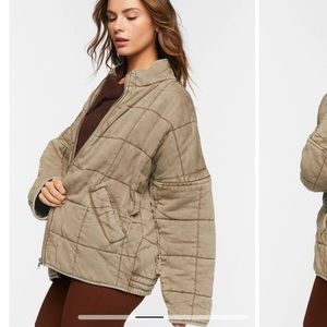 NWT FOREVER21 Quilted Zip-Up Jacket Color: DARK BROWN SZ L